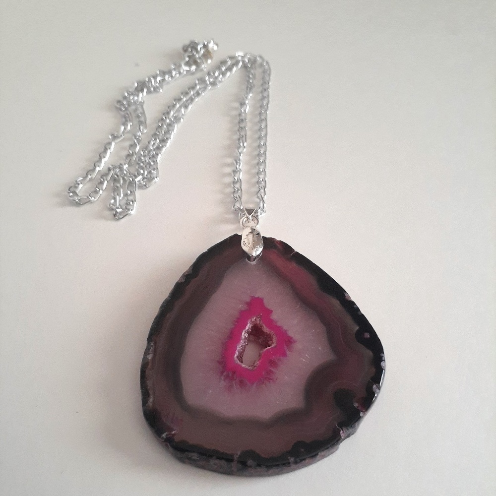 Rose Brazil Geode Agate Pendant Necklace